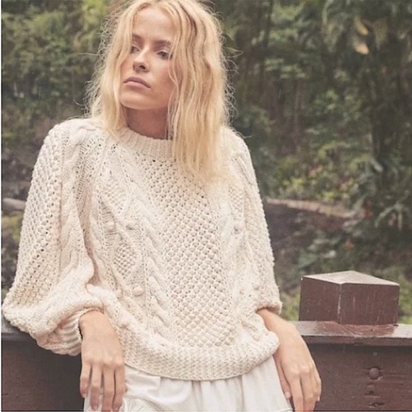 💋SOLD💋 🕊️🤍DÔEN ‘Anchor’ Hand Knit Organic Cotton Pullover Sweater Ivory S✨💋 - Picture 7 of 16